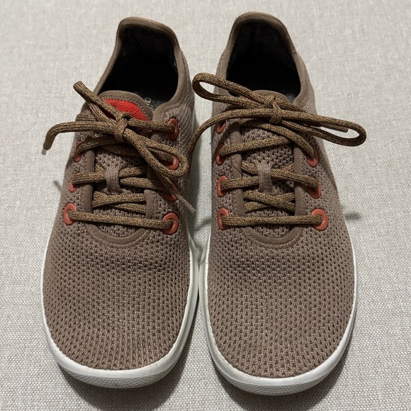 EUC-Wmns Allbirds Trail Runner-8-Sand Taupe/Orange Knit Mesh Uppers-White Soles - Picture 3 of 16